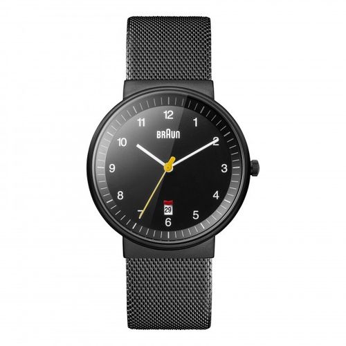 Braun BN0032 gents classic watch with mesh bracelet, black, elegant, brand new