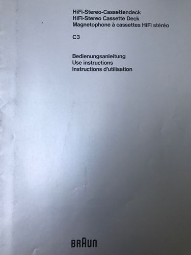 Download Bedienungsanleitung Braun Atelier HiFi Kassettendeck C3 C 3