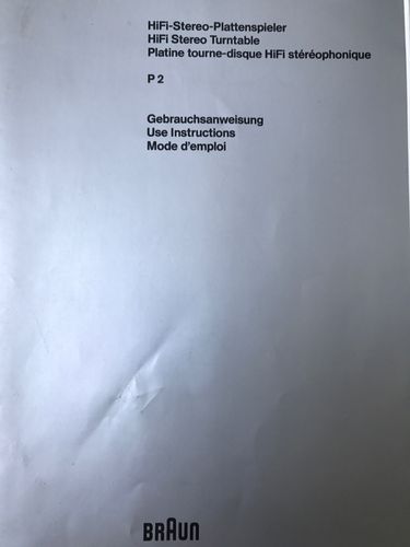 Download Bedienungsanleitung Braun Atelier HiFi Plattenspieler P2 / P 2
