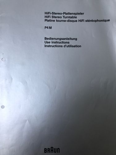 Download Bedienungsanleitung Braun Atelier HiFi Plattenspieler P4M
