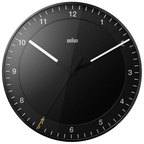 Braun Design quartz wall clock in black, very nice design, 66061, NEW