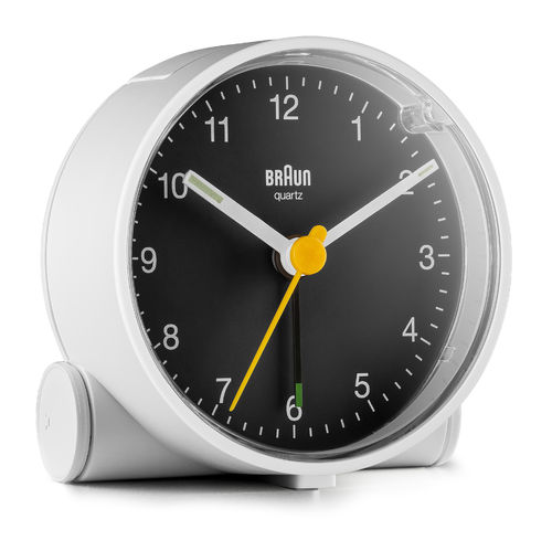 Braun BC01WB, classic design quartz alarm clock, white/black, new, 67006