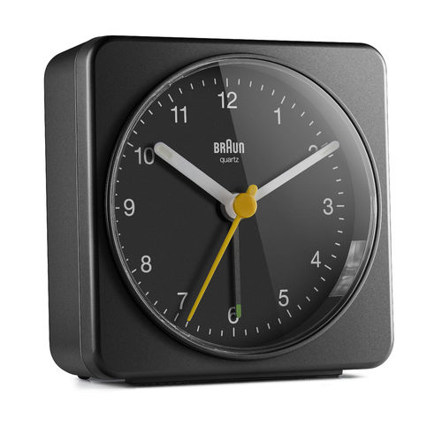 Braun BC03B classic design quartz alarm clock, black, new, 67082