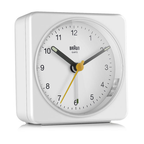 Braun BC03W classic design quartz alarm clock, white, new, 67083
