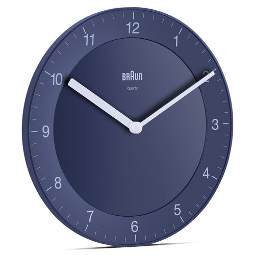 Braun BC06BL classic design analogue wall clock, blue, new, 67097